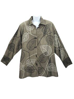Yak Magik Shirt Jacket XL Embroidered Leaf Silk Boho Vintage Art to Wear Luxe